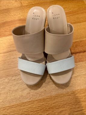 a new day Two-Band Beige and White Slide Mules